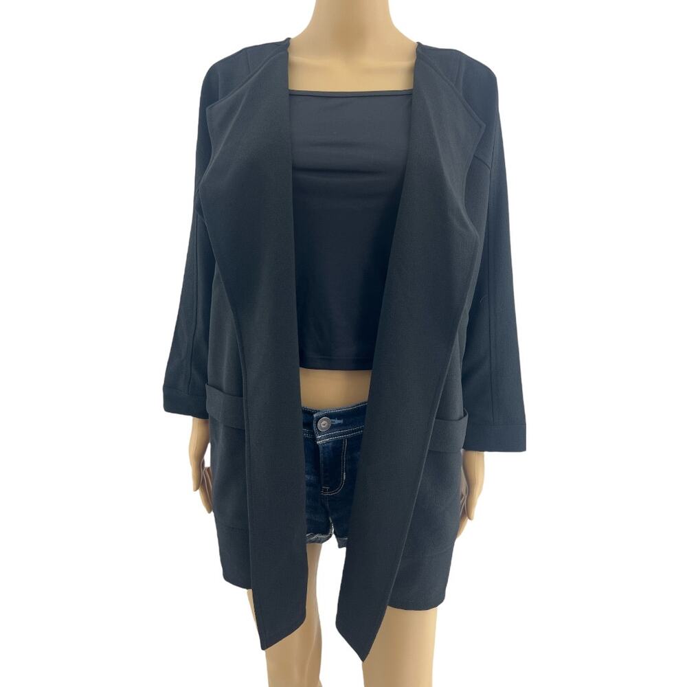 DR2 SMALL Daniel Rainn Black Long Sleeve Open front Blazer Jacket Womens